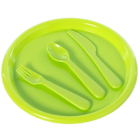 BASICWISE Reusable Cutlery Set of 4 Plastic Plates, Spoons, Forks and Knives for Baby and Toddlers, Green QI003831.GN
